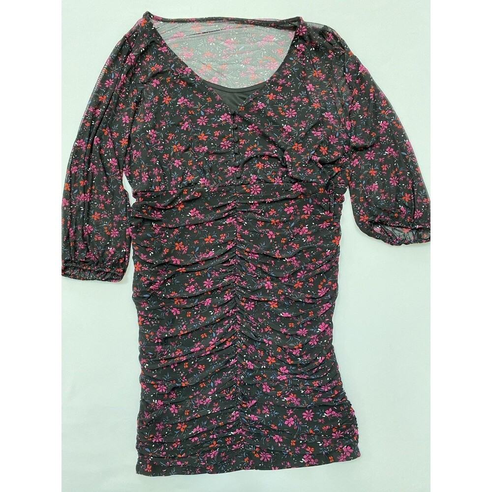 Torrid NWT Plus Size 1 1X 14-16 Mini Mesh Button Shirt Dress Ruched Floral
